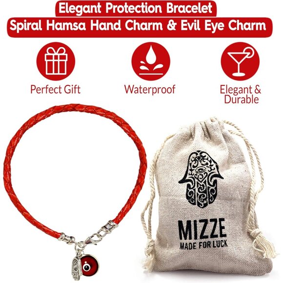 Unisex 7" Red Leather Hamsa Evil Eye Bracelet with Sterling Silver Charm - Picture 2 of 6